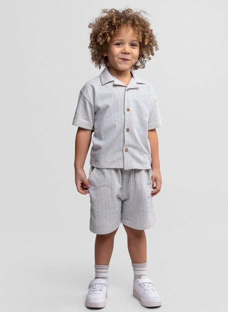 MINOTI Boys breathable cotton blend striped shirt and shorts set offwhite